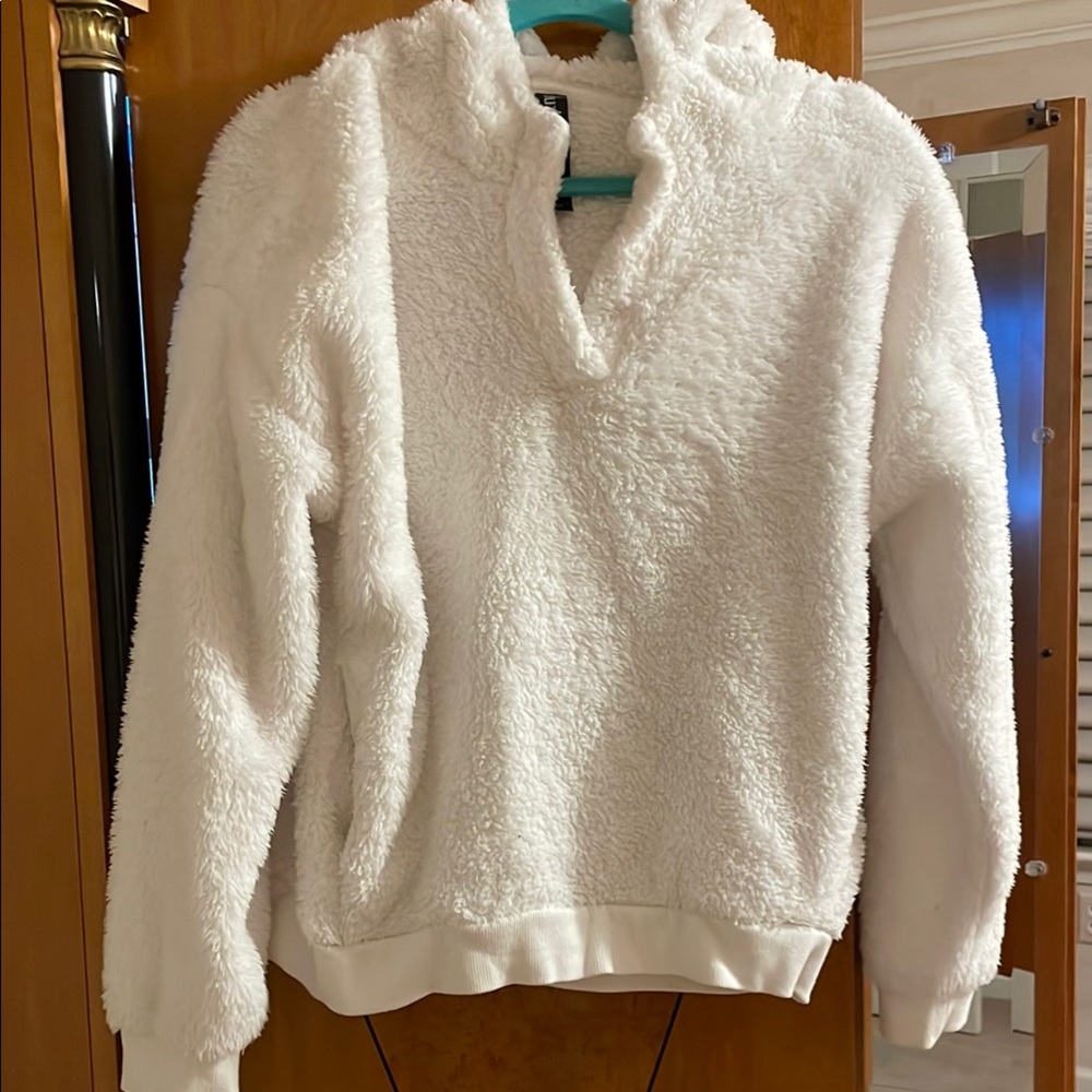 White Cowl Neck Sweater with Plush Texture